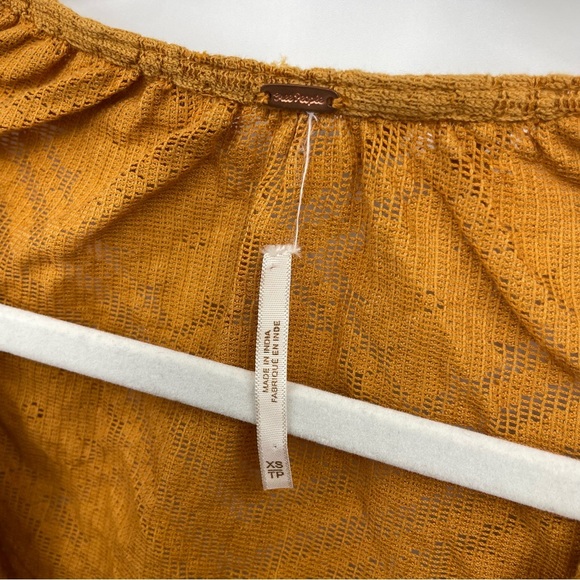 Free People Mae Boho Embroidered lace V-Neck Top, Size XS Orange - Picture 5 of 10
